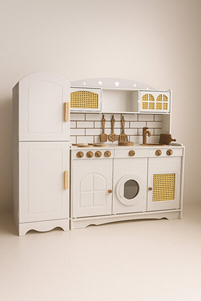 Hedef Ahşap Oyuncak Mutfak Seti – Buzdolaplı | Kız Çocukları Için Eğitici Mutfak Oyuncağı