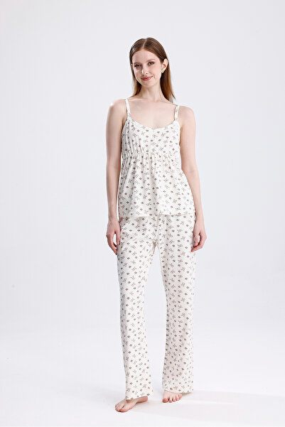 Laperissa Women's Rope Strap Viscose Pikachu Patterned Pajama Set Light and Comfortable Sleep Set