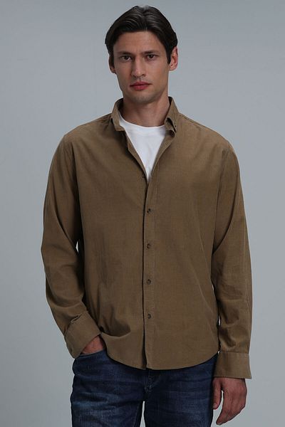 Lufian Ανδρικό πουκάμισο Watt Basic Comfort Fit Camel Hair