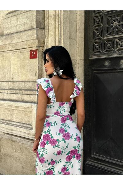 sajarsln Saja Rsln Micro Digital Print Lycra μανίκια βολάν Φόρεμα με λουλούδια