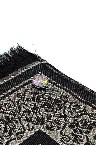 BAYSEM Black Prayer Rug with Compass Showing the Qibla