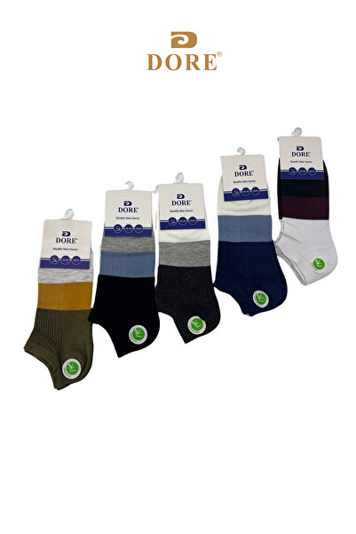 Dore Original 5 Pairs Premium Anti-Sweat Comfort Model Breathable Seamless Thick Striped Booties Socks