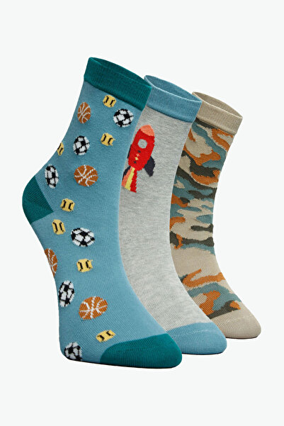 Buluş Organic Organic Combed Cotton Patterned 3-Piece Children's Socks