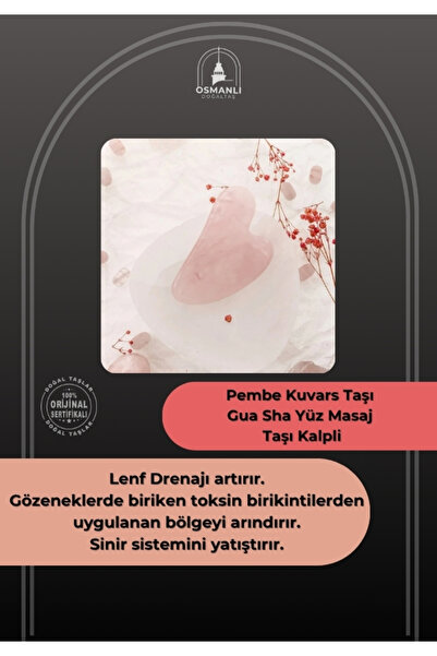 OSMANLI DOĞAL TAŞ Pembe Kuvars Taşı Gua Sha Yüz Masaj Taşı Kalpli