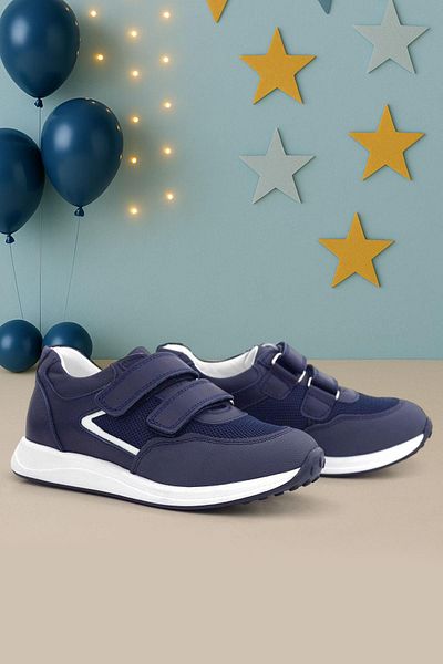 Rakerplus Genuine Leather Navy Blue Velcro Boys' Casual Sports Shoes