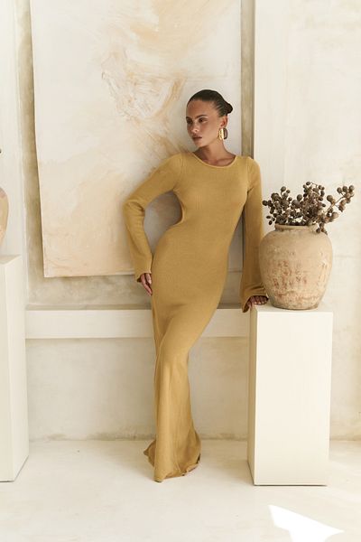 BOHEMAİ Μακρύ φόρεμα Nadias Window Detail Mustard Knitwear
