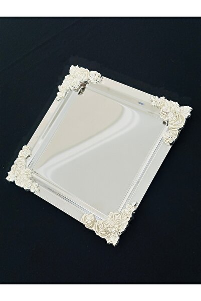 Melinda home 6 Pieces Stainless Steel Square Silver Rose Accessory Detailed Catering Service Presentation Tray 21X21 cm