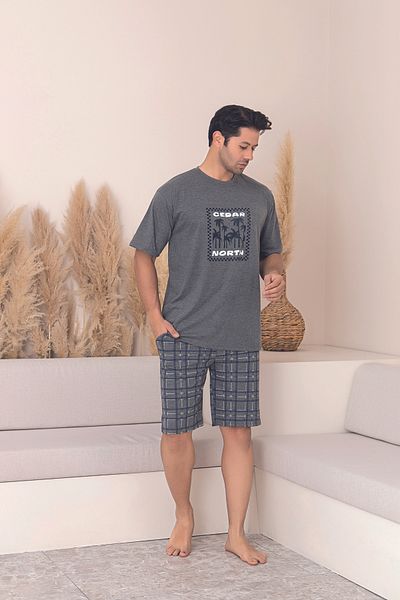 Sude HOMEWEAR Men's Patterned Short Sleeve Shorts Pajama Set