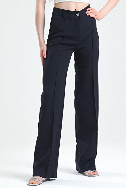 Fovere Pantaloni Palazzo de damă, negri, cu talie înaltă, cu cusături cu nerv...