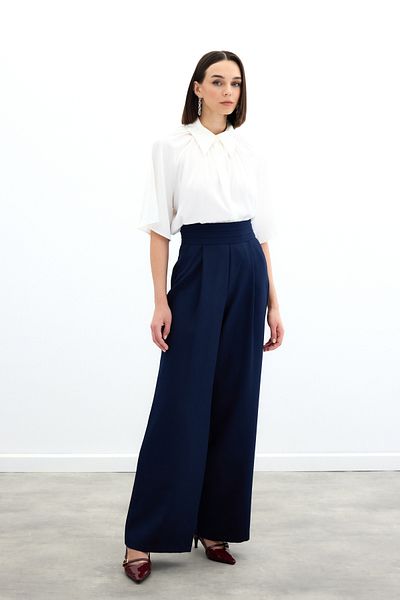 Sateen Pantaloni de buzunar cu talie albastru bleumarin
