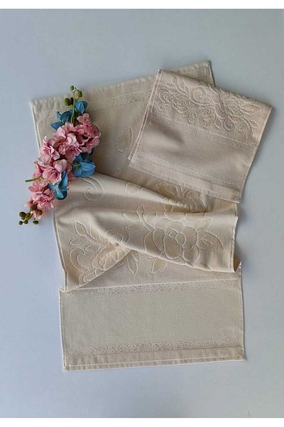sarra Σετ πετσετών 2 τεμαχίων Etamine Stitched - Cappuccino (30X50-50X90 CM)