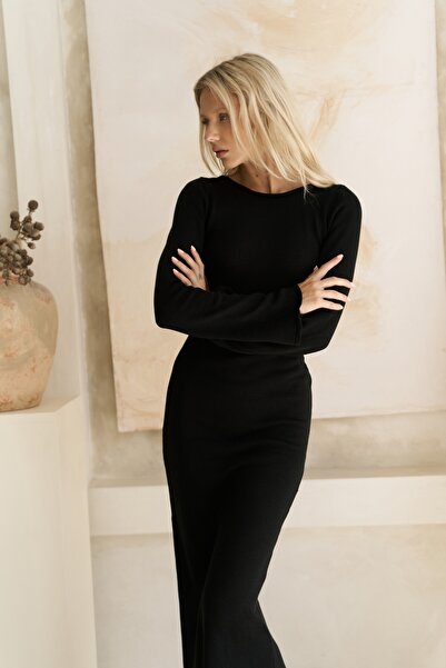 BOHEMAİ Nadias Window Detail Μαύρο Πλεκτό Μακρύ Φόρεμα