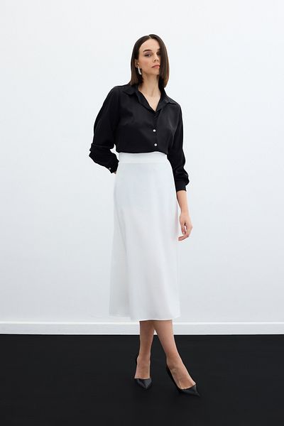 Sateen Midi Length Satin Skirt ECRU