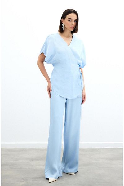 Sateen Bluză din satin jacquard cu cravată - Baby Blue