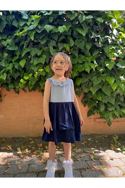 Minizade Baby Girl Kid Zero Sleeve Collar Ruffled Special Occasion Birthday Party Wedding Holiday Dress