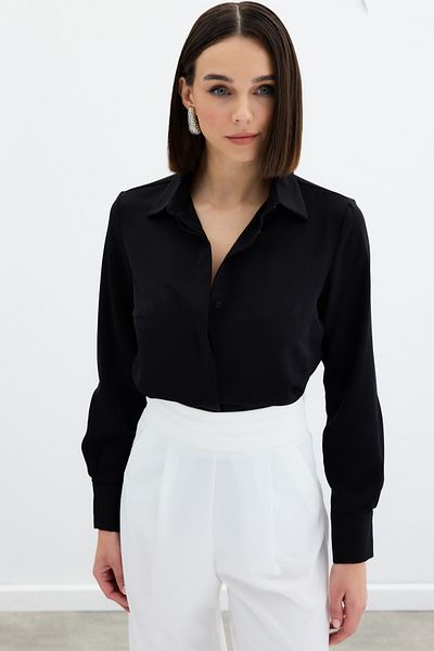 Sateen Cămașă clasică simplă - neagră