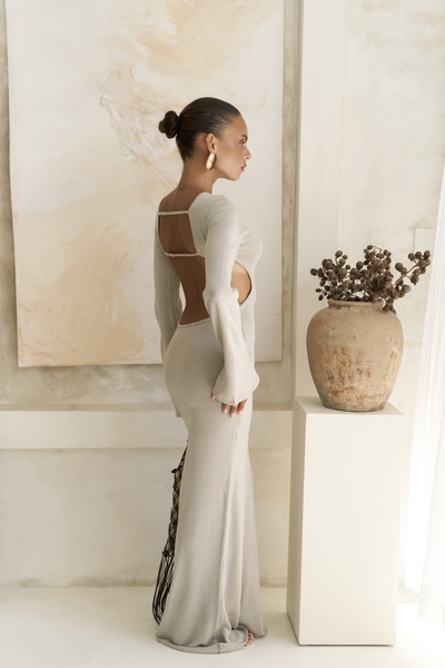 BOHEMAİ Nadias Pencere Detay Taş Triko Uzun Elbise