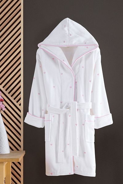 VAROL Love Series Heart Hooded (Children's Bathrobe) - Powder - 9-10 Years
