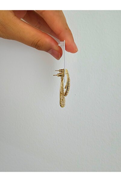 Zivazer Store kadın çelik kararmaz taşlı gold renkli küpe