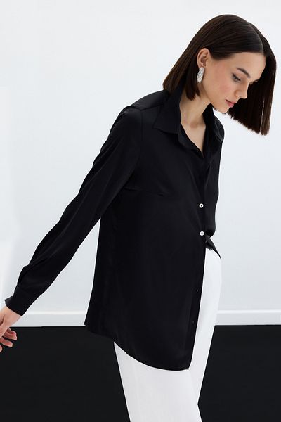 Sateen Black Satin Shirt