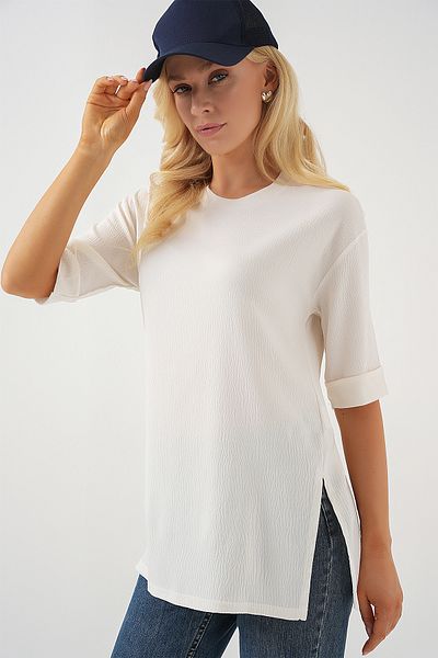 Bigdart 4332 Tricou tricotat cu fante laterale - alb
