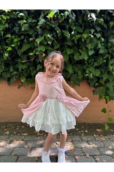 Minizade Baby Girl Kid Zero Sleeve 3D Flower Detail Special Occasion Birthday Party Wedding Holiday Dress