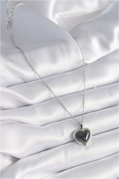Skygo 316L Steel Silver Color Green Enamel Heart Model Women's Necklace - Tj-Bko9526