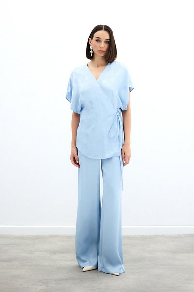 Sateen بنطلون فضفاض بجيوب - أزرق فاتح