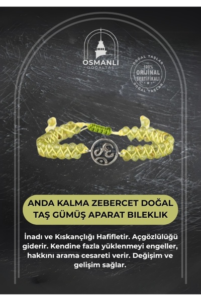 OSMANLI DOĞAL TAŞ Anda Kalma Zebercet Doğal Taş Gümüş Aparat Bileklik