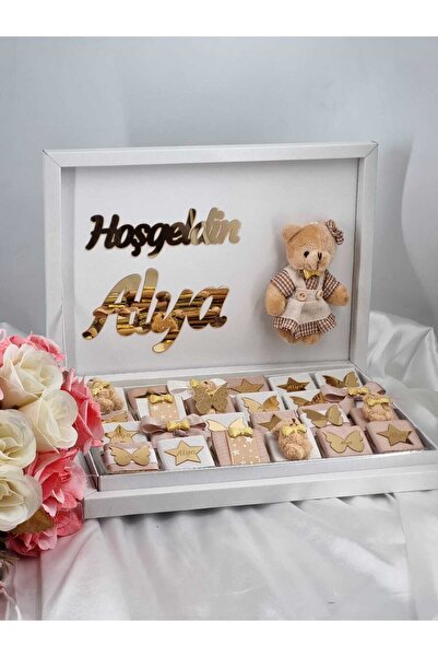 Bebek Çikolatası Lüks Ayıcıklı Kutuda 48 Adet Sütlü Madlen Çikolata, Özel Süs...