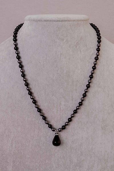 Dünya Doğal Taş Black Agate, Onyx and Hematite Stone Necklace