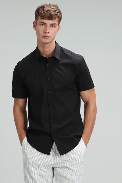 Lufian Ανδρικό έξυπνο πουκάμισο Arus Slim Fit μαύρο