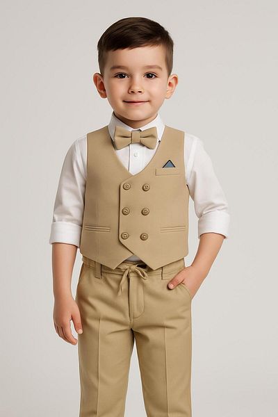 Terry Knitted Model Suit Men with Vest / Vest Suit with Bow Tie / Shirt-Vest-Pants Suit