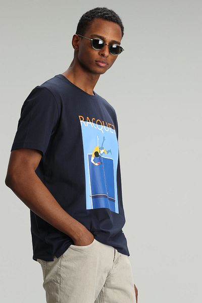Lufian Μπλουζάκι Fenza με μοντέρνο γραφικό σχέδιο Navy Blue