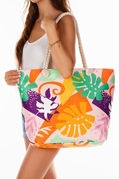 GreandBags Kadın Fermuarlı Plaj Çantası Desenli Plaj Çantası Günlük Çanta Pik...