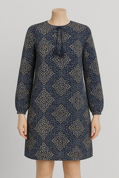 nacar çarşı Women's Mother Navy Blue Brown Patterned Summer Long Sleeve Tunic