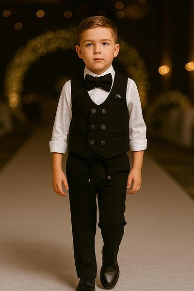 Terry Knitted Model Suit Men with Vest / Vest Suit with Bow Tie / Shirt-Vest-Pants Suit