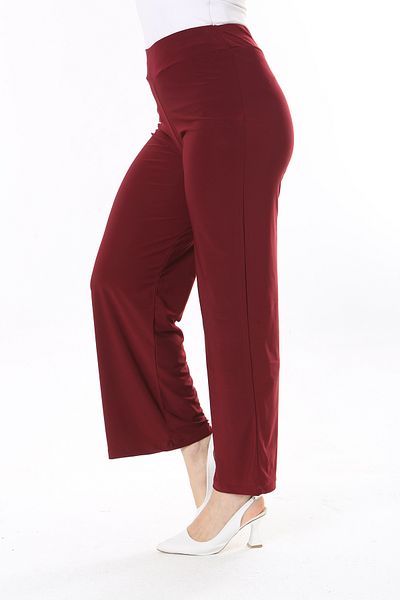 Şans Pantaloni de damă cu lycra roșu claret de mărime mare - țesătură nisipoasă, talie elastică 65N31842