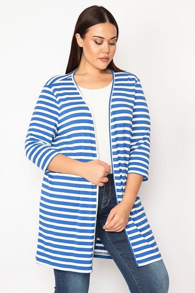 Şans Cardigan cu dungi din țesătură de bumbac Saks pentru femei de mărime mare 65n29664