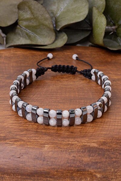 Dünya Doğal Taş Moonstone and Hematite Stone Bracelet