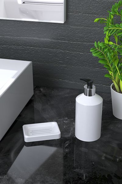 EOCRAFT Composite Granite Solid and Liquid Soap Dispenser White (Bathroom Set of 2)