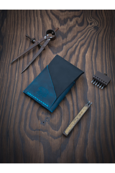 MY Leather حامل بطاقات مصنوع يدويًا من الجلد الطبيعي بلونين من Astral