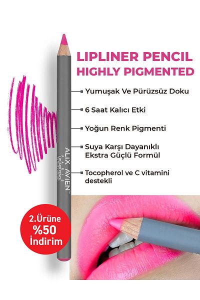 Alix Avien True Fuchsia Lipliner Pencil 13 - Moisturizing Lip Liner Long-Lasting Non-Dispersion