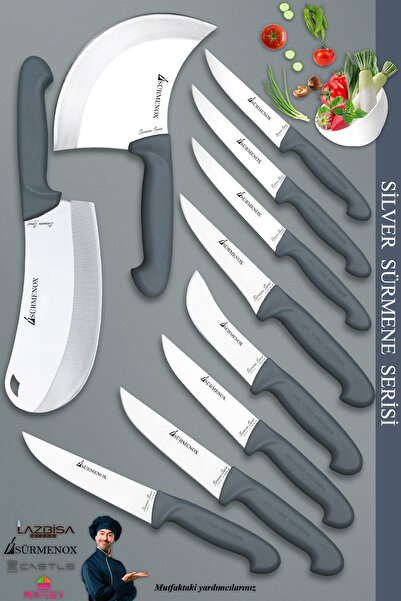 SÜRMENOX Sürmene Silver Serisi Gri Sap Mutfak Bıçak Seti Et Ekmek Sebze Meyve Bıçağı 10 Lu Set ( Srm-01)