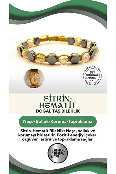 OSMANLI DEĞERLİ TAŞ Sitrin-Hematit Doğal Taş Bileklik Taş Üzeri İpli Model