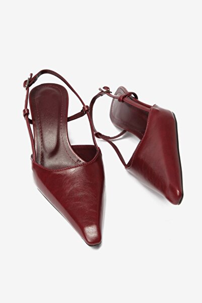 Seniorah Farah Burgundy Leather Open Back Women's Heeled Shoes