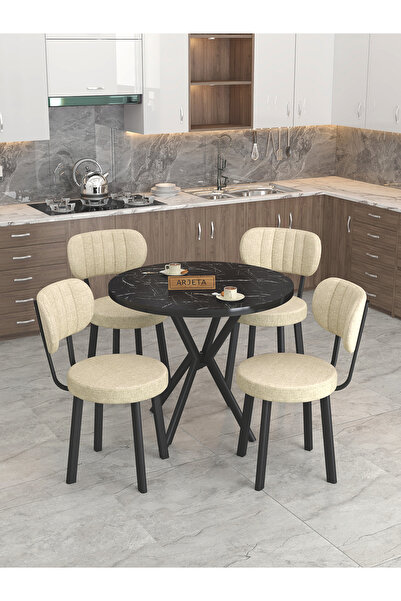 Mygusi Azra 90cm Bendir Mutfak Masası, Mutfak Masası Takımı, Yemek Masası, 4 ...