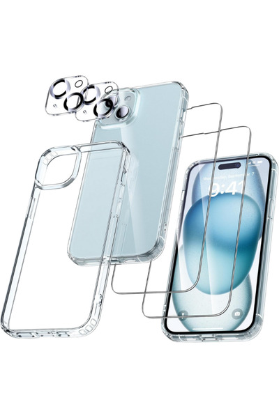 Evax (5 في 1) متوافق مع هاتف iPhone 15، حافظة شفافة واحدة + 2 واقي شاشة + 2 و...