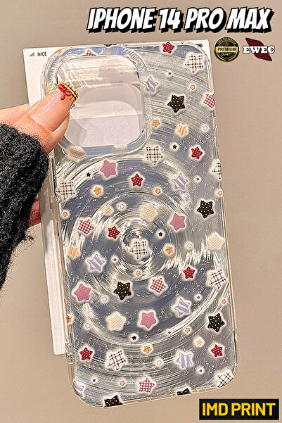 EWEC iPhone 14 Pro Max Uyumlu Ekoseli ve Puantiyeli Yıldız Temalı Hologramlı ...