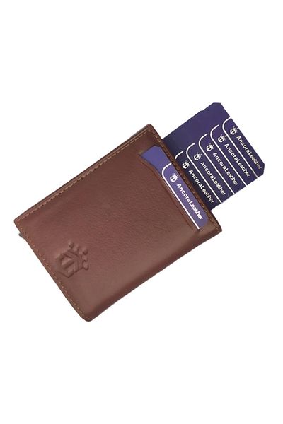 Ancora Leather Мъжки портфейл - Естествена кожа, механизъм за държач за карти, автоматичен, максимален капацитет, кафяв